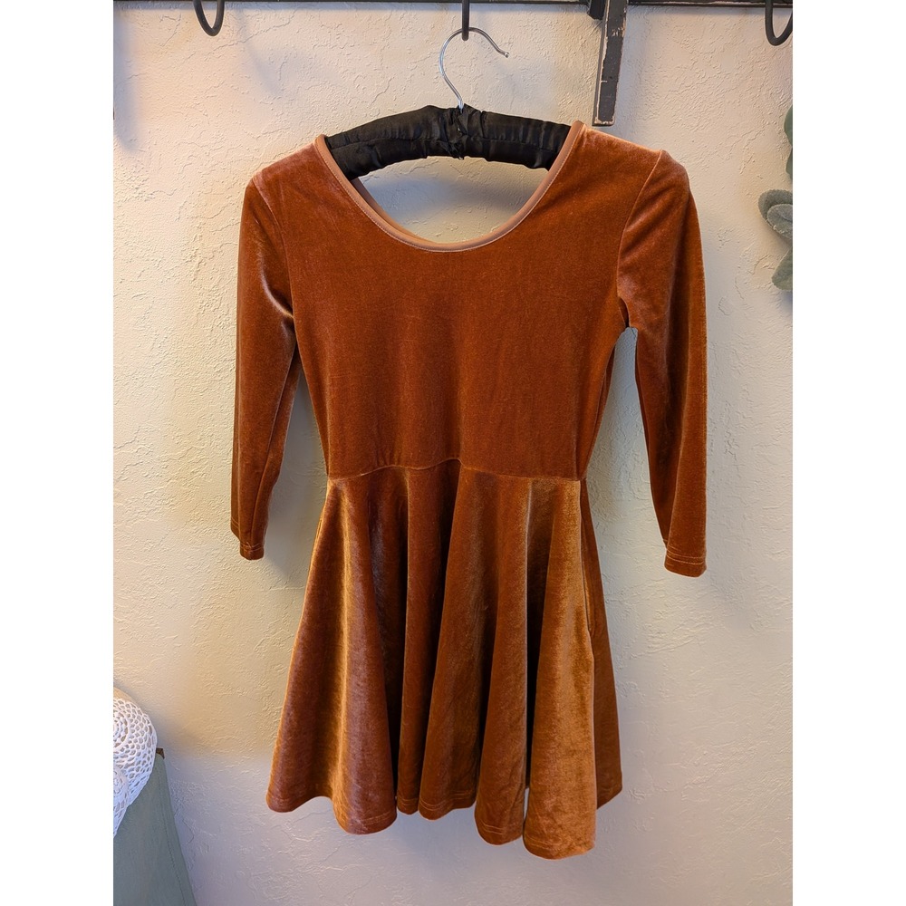 Noomelfish Velvet Long Sleeve Fit and Flare Dress Copper Size‎ M